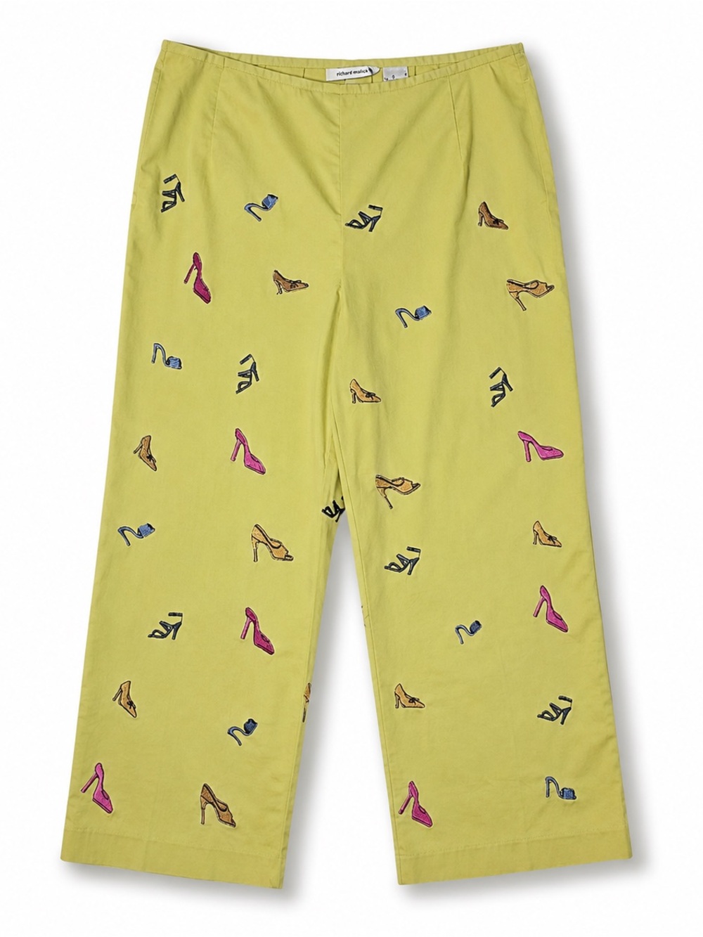 Richard Malcolm Shoe Print Embroidered Capri Pants Retro Novelty Size 4